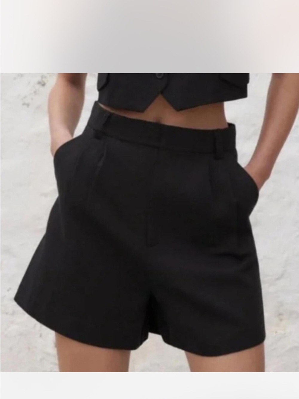 Zara Black Pleated Ultra High Rise Tailored Linen Blend‎ Shorts